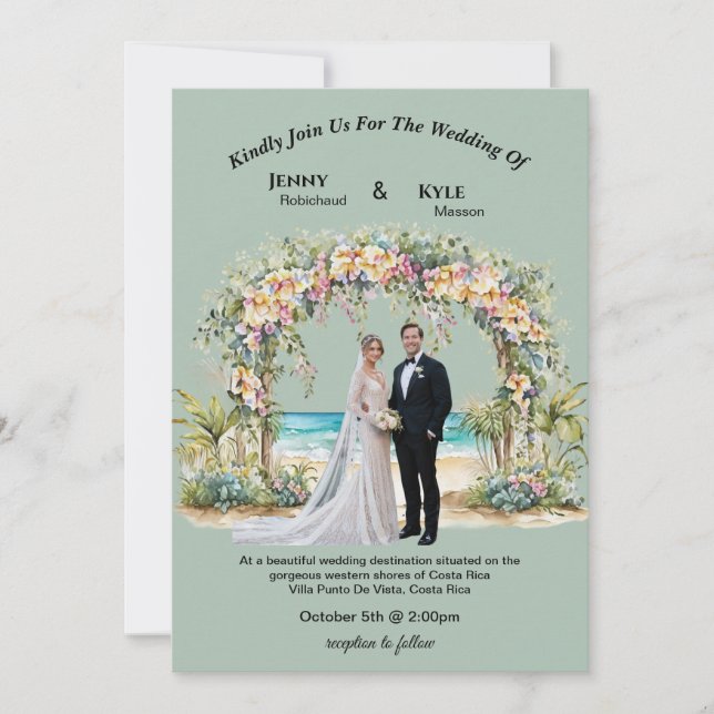 Invitación de Boda en Destino de Playa Tropical (Anverso)