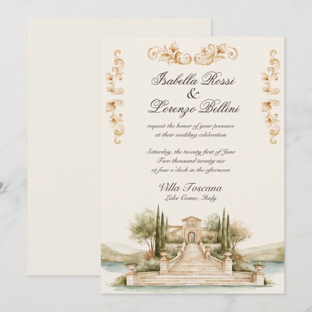 Invitación de boda en destino Lago de Como (Anverso / Reverso)