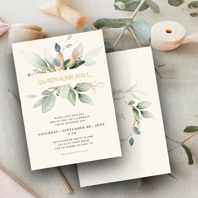 Invitación de boda en ecru con verde de eucalipto  (Subido por el creador)