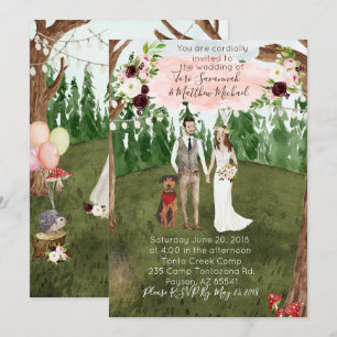 Invitación de boda en el bosque con perro