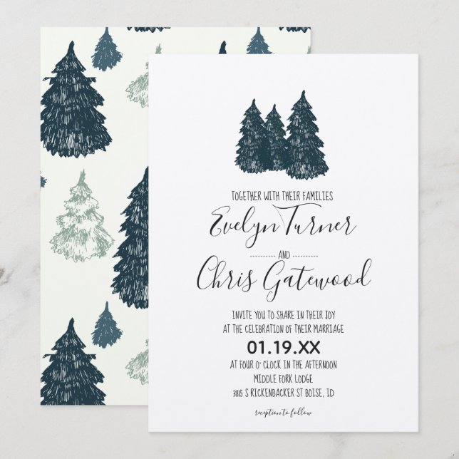 Invitación de boda en el bosque de invierno (Anverso / Reverso)
