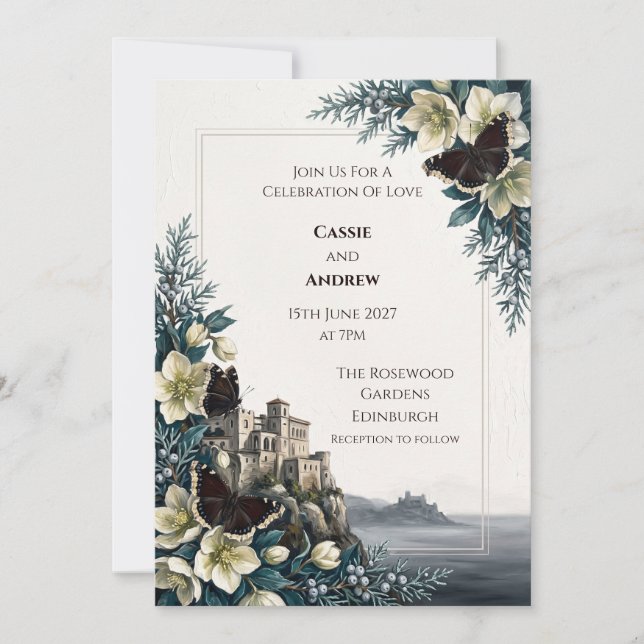 Invitación de boda en el castillo Highland Thistle (Anverso)