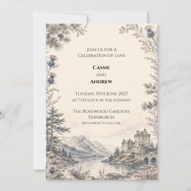 Invitación de boda en el lago Thistle de las Highl (Anverso)