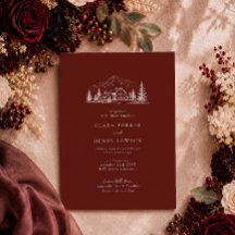 Invitación de boda en el Lodge Burgundy Pine