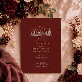 Invitación de boda en el Lodge Burgundy Pine