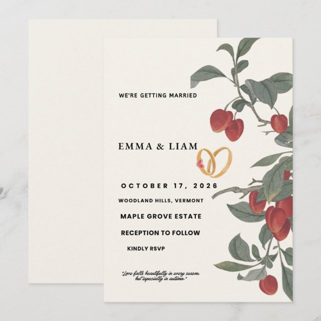 Invitación de Boda en el Manzano | Otoño Editable (Anverso / Reverso)