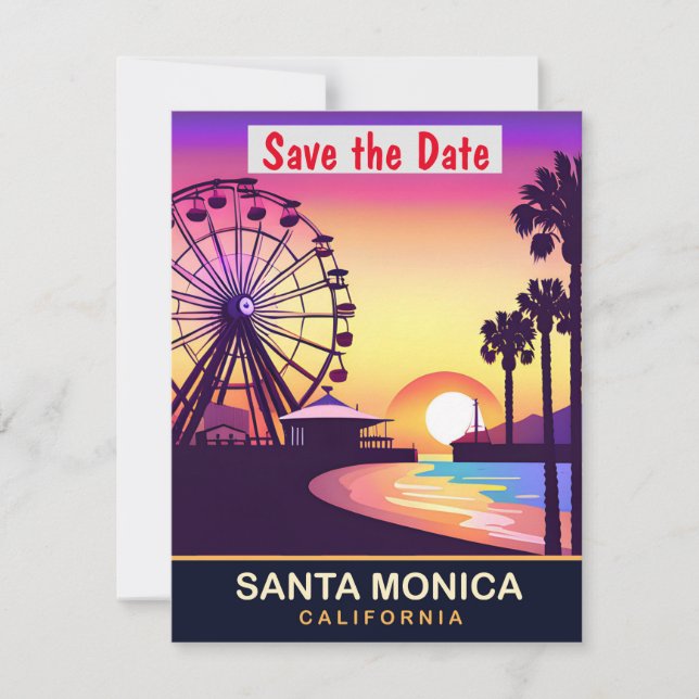 Invitación de boda en el muelle de Santa Mónica Ca (Anverso)