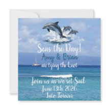 Invitación de Boda en el Océano con 3 Delfines Apr