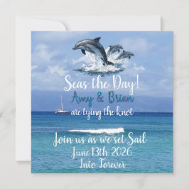 Invitación de Boda en el Océano con 3 Delfines Apr