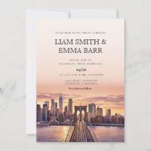 Invitación de boda en el puente de Brooklyn al ata
