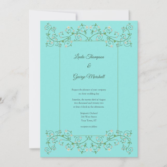 Invitación de boda en enrejado de corazón de parra (Anverso)