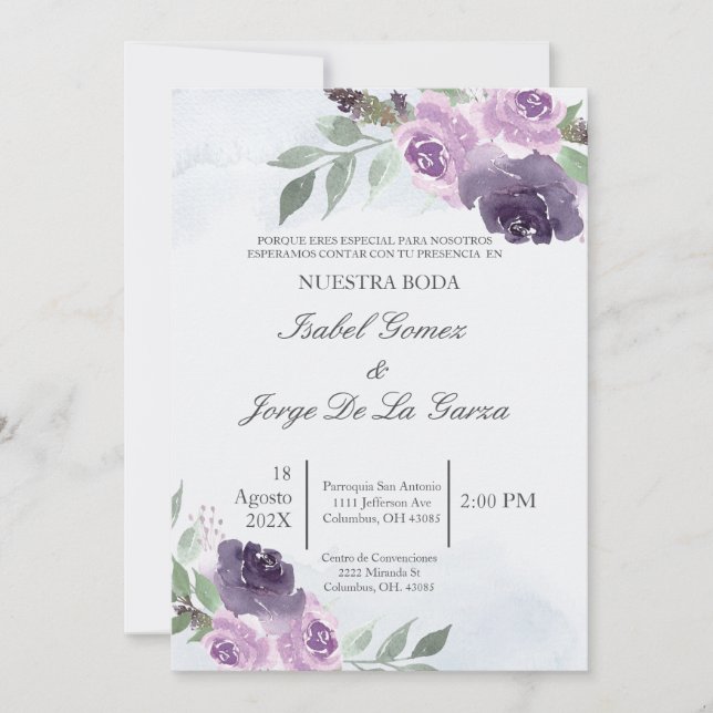 Invitación de boda en espanol (Anverso)