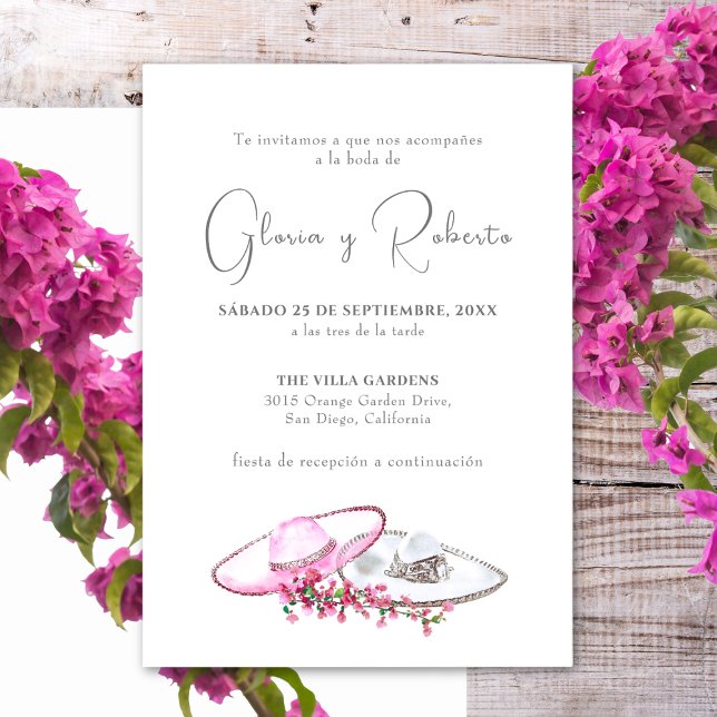 Invitación de Boda en Español Flores Sombreros (Subido por el creador)