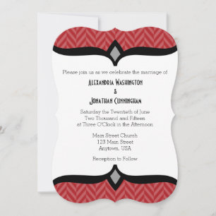 Invitación de boda en espina de arenque roja y bla