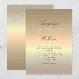 Invitación de boda en falso oro con letra elegante