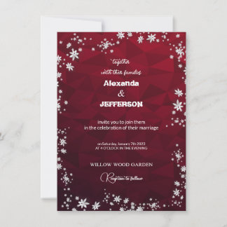 invitación de boda en fondo granate poligonal