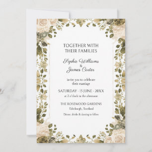 Invitación de boda en jardín de rosa oliva marfil