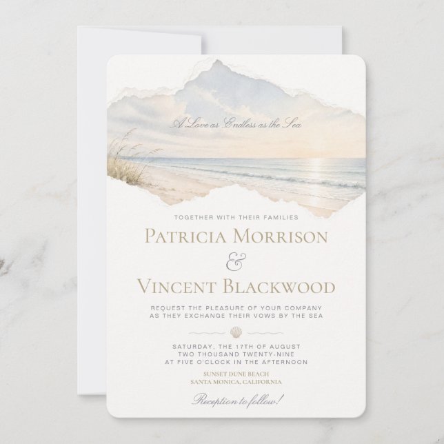 Invitación de boda en la costa (Anverso)