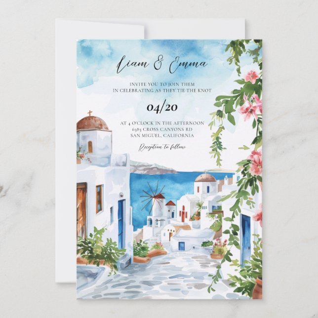 Invitación de boda en la orilla del mar de Mykonos (Anverso)
