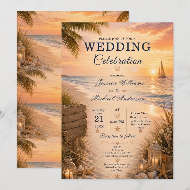 Invitación de boda en la playa (Anverso / Reverso)