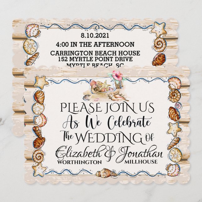 Invitación de boda en la playa (Anverso / Reverso)