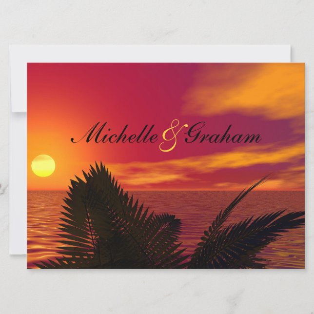 Invitación de boda en la playa al amanecer (Anverso)