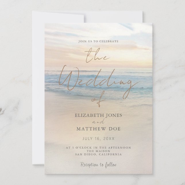 Invitación de boda en la playa al atardecer Boda e (Anverso)