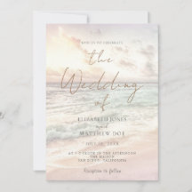 Invitación de boda en la playa al atardecer Boda f