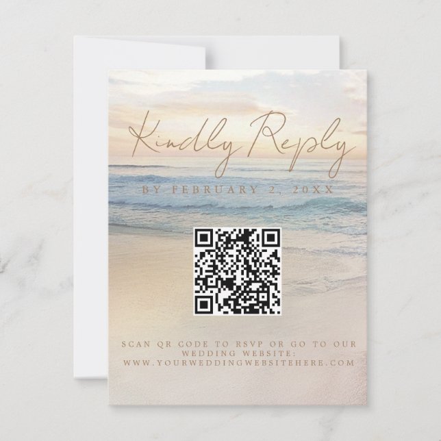 Invitación de boda en la playa al atardecer Código (Anverso)