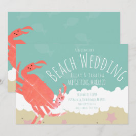 Invitación de boda en la playa con cangrejo y olas