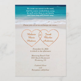 Invitación de boda en la playa con nombres en cora