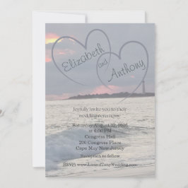 Invitación de boda en la playa Corazones en el cie