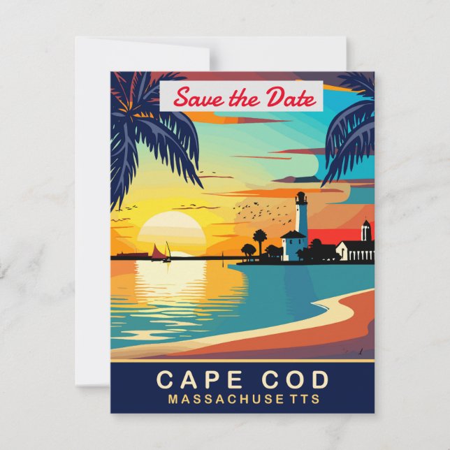 Invitación de boda en la playa de Cape Cod Massach (Anverso)