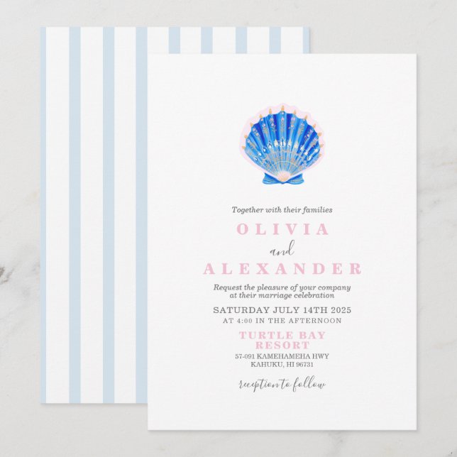 Invitación de boda en la playa de conchas marinas (Anverso / Reverso)
