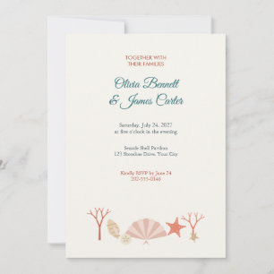 Invitación de boda en la playa de conchas y estrel
