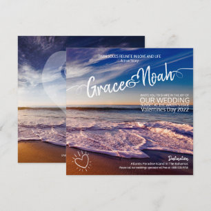 Invitación de boda en la playa de destino llama ge