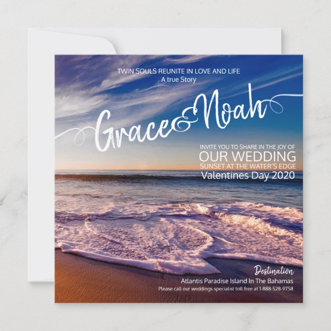 Invitación de boda en la playa de destino llama ge (Anverso)