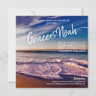 Invitación de boda en la playa de destino llama ge