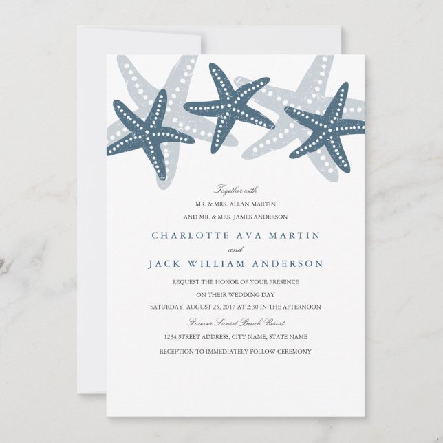 Invitación de boda en la playa de la estrella de m (Anverso)