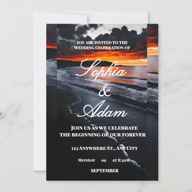 Invitación de Boda en la Playa del Atardecer (Anverso)