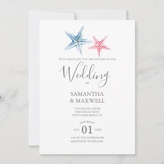 Invitación de Boda en la Playa - Estrella de Mar (Anverso)