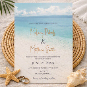 Invitación de boda en la playa frente al océano