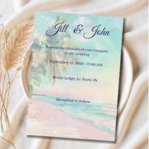 Invitación de boda en la playa Puesta de sol Acuar