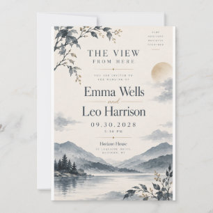 Invitación de boda en lago de montaña gris azul