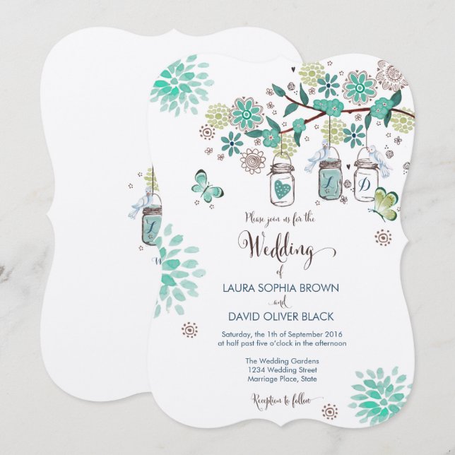 Invitación de Boda en Mason Jars | Invitación de B (Anverso / Reverso)