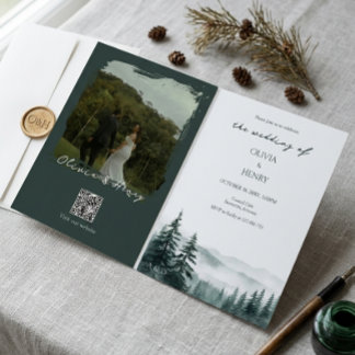 Invitación de Boda en Montaña Bosque Profundo QR