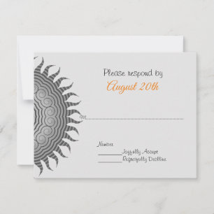 Invitación de boda en negro con mandala gris