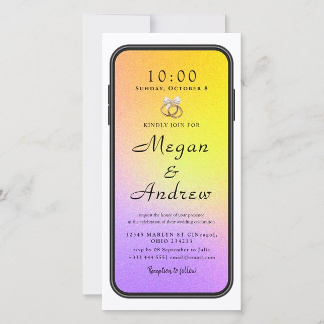 Invitación de boda en pantalla de bloqueo del telé (Anverso)
