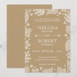 Invitación de boda en papel kraft con hojas de enc
