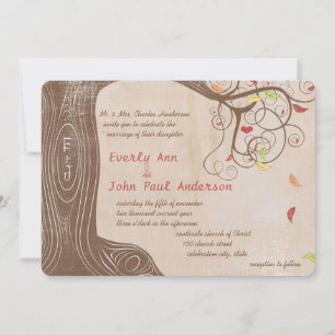 Invitación de boda en papel marrón con árbol de co